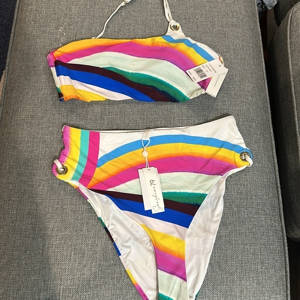 SUNSHINE 79 Rainbow One Shoulder Bikini Set Size 10 - Picture 8 of 16